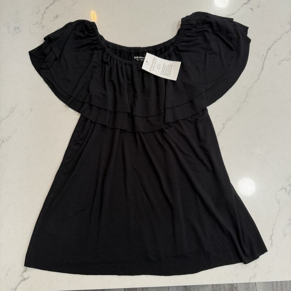 Soft Surroundings Off Shoulder Stretch Top Women Small Black Boho Ruffle NWT